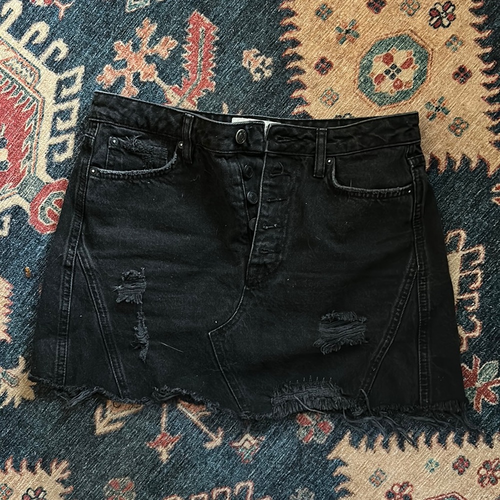We The Free Button Fly Black Denim Skirt 28